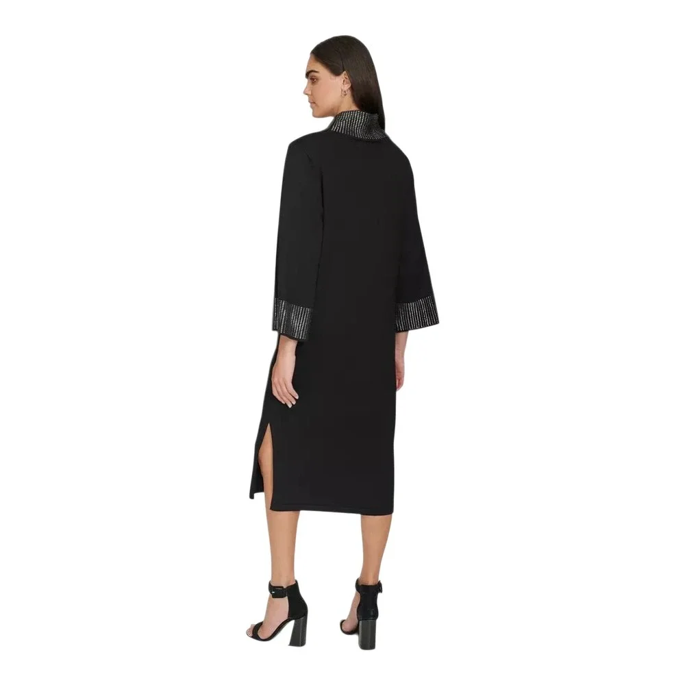 Calvin Klein Women Black Mock Neck Embellished Sheath Dress Long‎ Sleeve L
